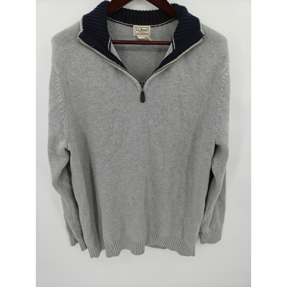 LL Bean Mens XL Tall Gray Cotton Quarter Zip Mock Neck Sweater 287737